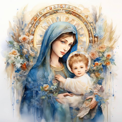 Wandbild maria mit jesuskind - wandbild,